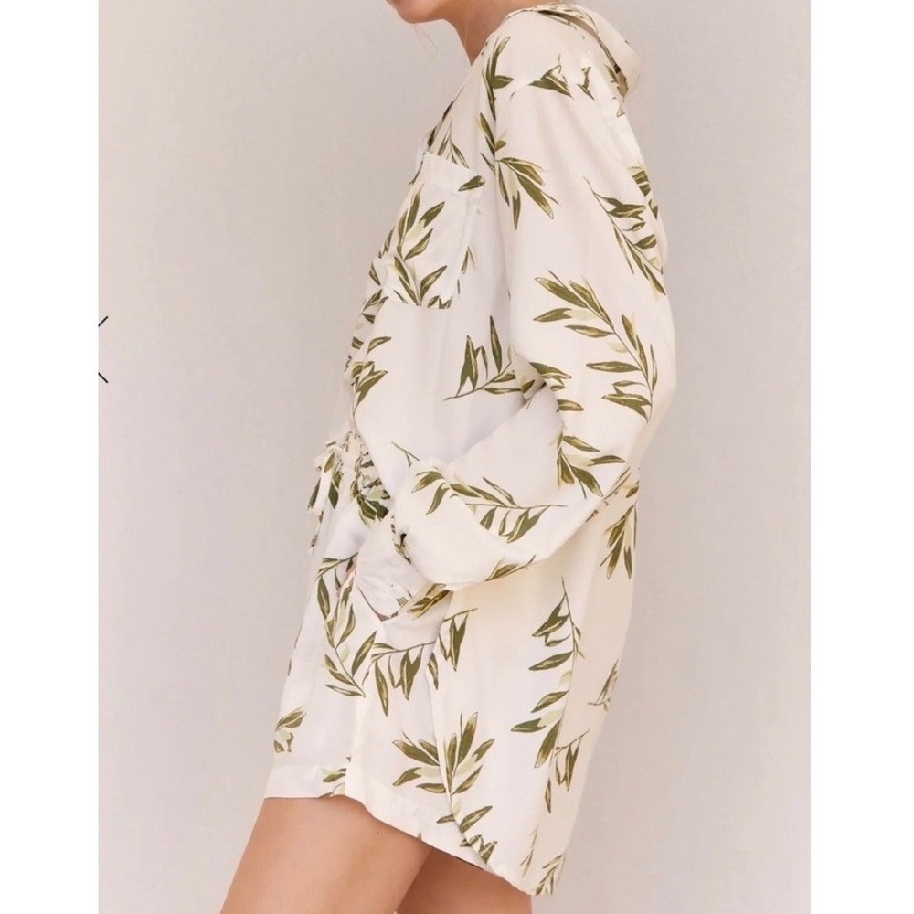 NWT Piyama PJ Set Olive Leaf Pattern - Long Sleeve Top & Shorts - Small (4-6) - Picture 3 of 6